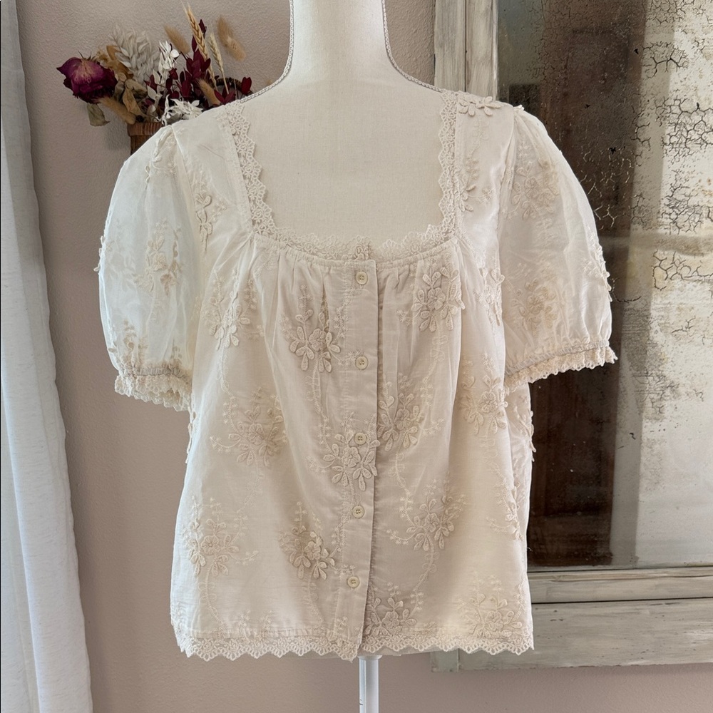 Bohme Cream Floral Embroidered Blouse